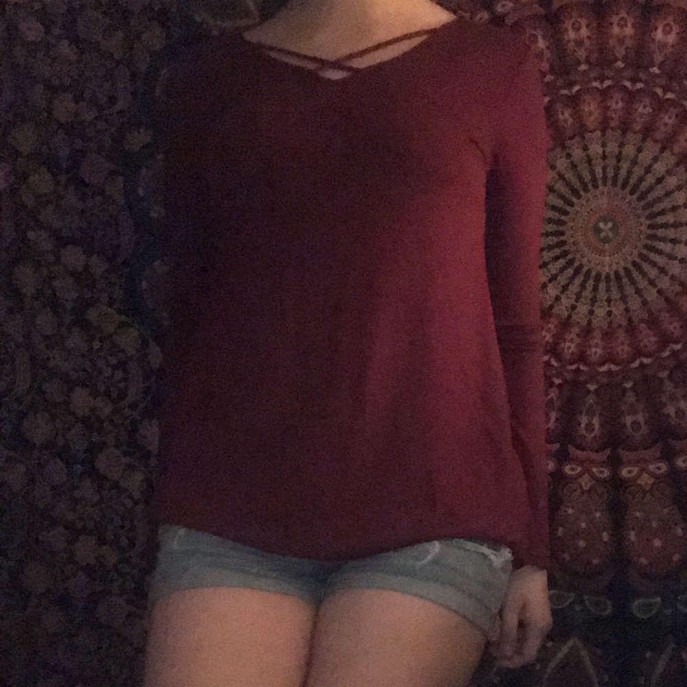 Burgundy Criss Cross Long Sleeve Shirt